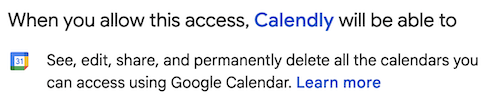 Calendly wants additional access to your Google Account